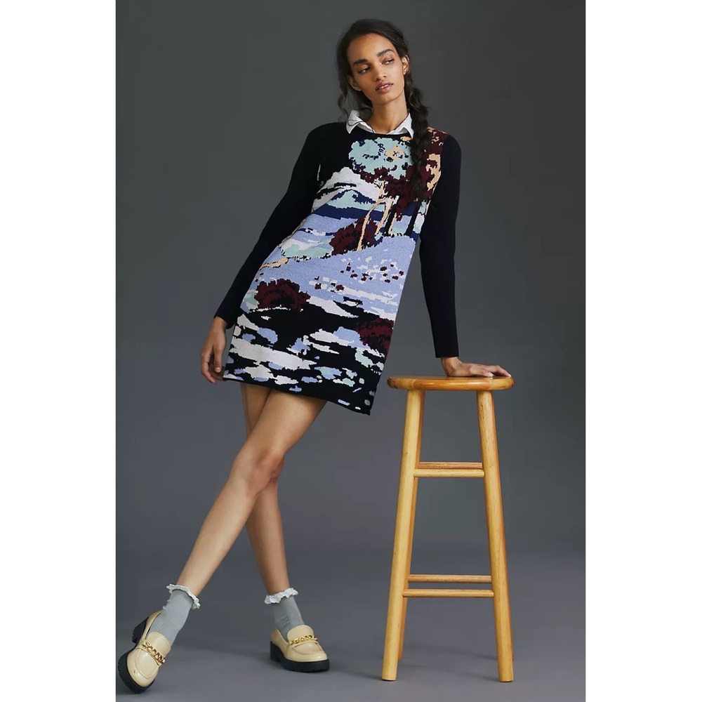 Anthropologie Maeve Scenic Mini Sweater Dress